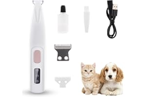 Foydream Tondeuse Chien et Chat avec LED, Mini Tondeuse Sans Fil, Silencieuse, Lame Inox pour Pattes, Visage, Yeux et Oreilles – Idéal Toilettage Zones Sensibles et Coussinets