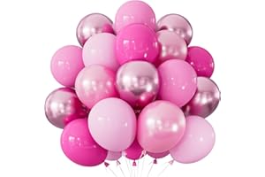 Adeyoo Pink Balloons Set - 12Inch Hot Baby Light Pink Metallic Pearl Pink Balloons Different Shades Balloon Bright Latex Balloon for Girl Women Birthday Baby Shower Wedding Princess Party Decorations