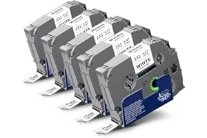 Welabel 5x Compatible TZe-231 TZe231 for Brother TZe Laminated Label Tape Black on White 12mm x 8m 0.47 for Brother P-Touch PT-H105 PT-H107B PT-H100R PT-H110 PT-H101C PT-D200 PT-1000 PT-H200 PT-P300BT
