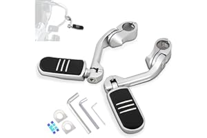HOKUOTOLITE 1.25" (32mm) Adjustable Highway Foot Pegs w/Long Angled Mount Kit,Universal for Harley,Honda,Kawasaki,Suzuki,Yamaha,Indian,Victory Motorcycle w/1-1/4" Engine Guard/Crash Bar,CHROME#1