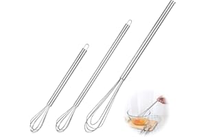 QIURUOO 3 Stück Kleiner Schneebesen Set für Restaurants und Private Küchen,Metallisch Mini Schneebesen für Tassen zum Kneten von Teig, zum Schlagen von Eiweiß, zum Verrühren von Butter