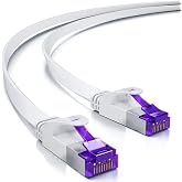 deleyCON 15m Flat Cat7 RJ45 10Gbit/s LAN Network Cable - White | RJ45 Ethernet Patch Cable Flat Cable for Installation for In