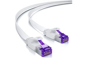 deleyCON 15m Płaski Kabel Sieciowy Cat7 (Cat 7 z 10 Gbit/s) Gigabit LAN - Kabel Krosowy RJ45 Ethernet do Układania na Płasko - do Przełącznika Internetowego, Routera, Panelu Krosowego - Bialy