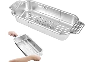 APOMOONS Scolapasta estensibile, sopra il lavandino Scolapasta rettangolare allungabile in acciaio inox 304 lavare frutta e verdura, scolare la pasta cotta e i piatti secchi