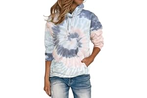 HVEPUO Damen Batik Hoodie Bedrucken Pullover Kawaii Kapuzenpullover Farbverlauf Oberteil