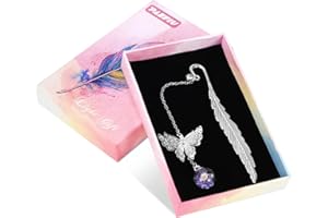 PAEFIU Cadeau Femme Noel Marque Page Metal, Marque Page Plumes Or avec Charm Papillon, Idée Cadeau de Noël pour Anniversaire Femme Maman Fille-avec Boîte