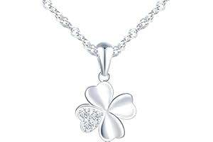 feilok Kette Damen Halskette mit Kleeblatt Zirkonia Vierblättriges Glücksbringer Anhänger aus 925 Sterling silber Halskette für Frauen Mädchen