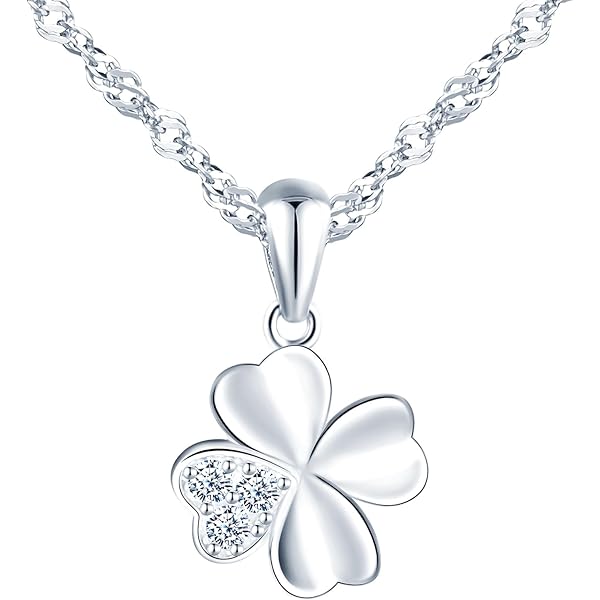MICMIF Collana Moda Oro Rosa per Donna Con Ciondolo ferro di cavallo, quadrifoglio e cuore, Collane Argento 925 Per Ragazze Collana Gioielli Regali Per Donne Ragazze