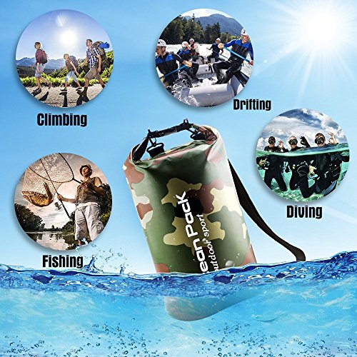 Wasserdichter Packsack, UWILD ® Rafting Taschen Dauerhaft Wasserdicht 20 Liter 30 Liter Dry Bag Beutel mit Wasserdichte Schutztasche Tasche Für Kajak, Wanderung, Camping, Skilaufen, Schwimmen, Am Strand, Radfahren und Wasser Sport (20L) - 6