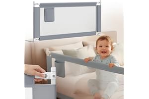 ‎BELLABINO Bellabino Drina Rausfallschutz – Bettschutzgitter Boxspringbett – Bettgitter 200 cm Hellgrau – Baby Bettumrandung höhenverstellbar 69-99 cm – Schutzgitter mit Sicherheitsgurt Bett/Kinderbett
