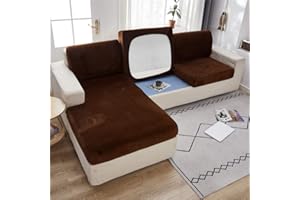 SYLC Sofa Seat Cushion Covers Velvet, Sofa Cushion Slipcovers Replacement, Couch Cushion Covers Thick Stretch for Individual Cushions (Brown,2-Seater)