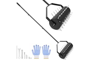 BOSEAGO Lawn Aerator Roller, Manual Garden Lawn Aerator Spike, and 50"-70" Detachable Handle Heavy Duty for Garden Yard Soil Grass,140 x 44 x15 cm