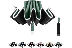 Sykrawki Windproof Inverted Umbrella with 10 Ribs, Automatic Open/Close, Compact, Diameter 105 cm - For Men and Women