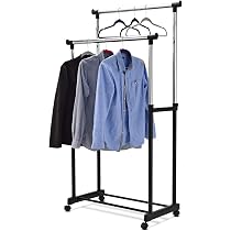 Porte-vêtements Double Tringle WOLTU Extensible - Penderie Mobile Roulettes Réglable