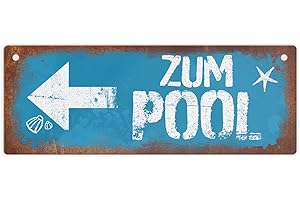 ‎SPEECHEESE Zum Pool Pfeil links Metallschild L in 10,5x28cm in Rostoptik
