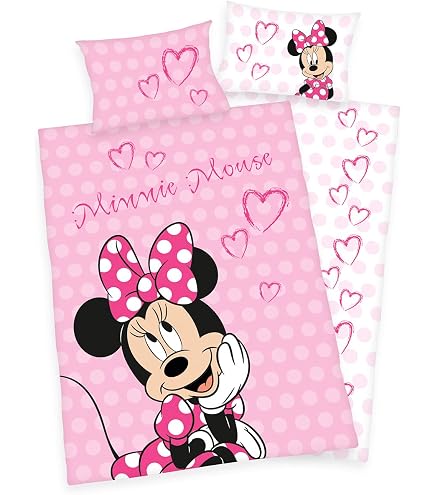 Parure De Lit Minnie Rose - 100% Coton - Housse 100x135cm + Taie 40x60cm