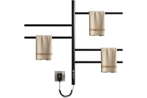 SKYLYZH Scaldasalviette Elettrico, Termostato WiFi Smart Scaldasalviette, per Alexa e Google Home e App, 420x660 mm, Rotazione 180°, Portasciugamani Elettrico, Basso Consumo Scaldino Asciugaman-WiFi Black