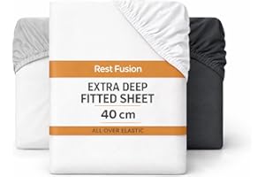 Rest Fusion Deep Fitted Sheet – 40cm Extra Deep Pocket – Fully Elastic – Soft Brushed Microfibre – Wrinkle, Shrink & Fade Resistant – Easy Care – Bed Bottom Sheet (White, Double)