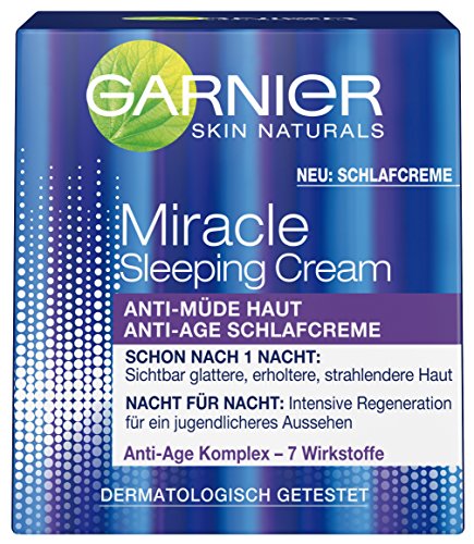 Garnier Miracle Sleeping Cream / Nachtcreme Anti-Müde Haut (mit Anti-Age Komplex und 7 Wirkstoffen) dermatologisch getestet, 1er Pack - 50 ml