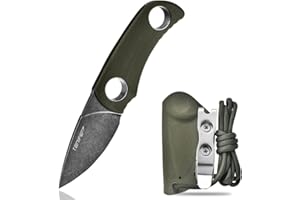 TONIFE Runer Feststehendes Neck Knife mit Scheide und Lanyard 4,7cm Full Tang-Klinge EDC Messer Neck Knife für Outdoor (Grün+Schwarz Oxid dann Stonewash)
