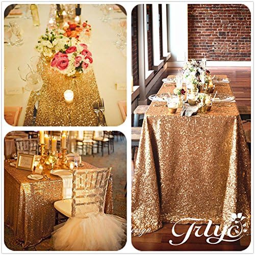 TRLYC 50"*80" Elegant Rectangle Gold Sparkly Wedding Table Cloth