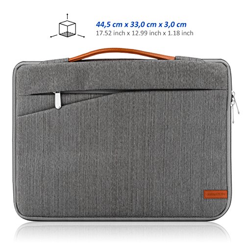 deleyCON Notebook-Tasche für Notebook / Laptop bis 17″ (43,2cm) Hülle aus robustem Nylon – 2 Zubehörfächer und verstärkte Polsterwände – Grau/Braun - 4