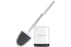 Fowooyeen Scopino WC Silicone, Spazzolone Bagno WC in Acciaio Inox, Scopino Bagno Autopulente a Manico Lungo con Supporto, Set di Scopettino per WC in Silicone, Montaggio a Parete/in Piedi, Bianco