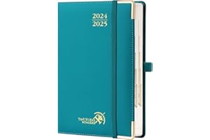 POPRUN Agenda 2024 2025 Journalier Scolaire 21,5 x 14,5 cm, 1 Page par Jour d'Août 2024 à Juillet 2025 12 Mois, Couvercle en cuir de coton PU, Onglets Mensuels, Papier Certifié FSC® - Pacifique Vert