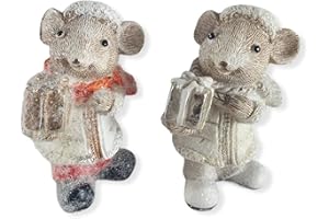 Aspinaworld Weihnachtsdeko, Weihnachtsmaus Figur im 2 er Set 10 cm, Maus Figur, Weihnachtsfigur, Wohnzimmer Deko, Dekofigur, Wohndeko,
