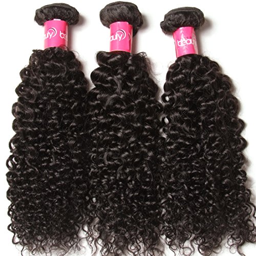 Longqibeauty® 3Bundles JERRY CURLY Brazilian Virgin Hair Weave Extensions Curls Hair Weft 100% Human Hair Natural Black Color Mix Length (12inches 12inches 14inches)