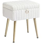 SONGMICS Vanity Stool, Makeup Bench with Space, Padded | GLAMOR LOM505WZ02 Footrest Metal Legs Adjustable Feet for Living Roo