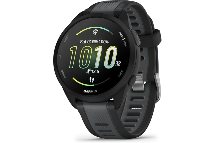 Garmin Forerunner 165 with Music, 43mm GPS running smartwatch, lightweight, AMOLED touchscreen, advanced training & insights, safety & tracking features, up to 11 days battery life, Black