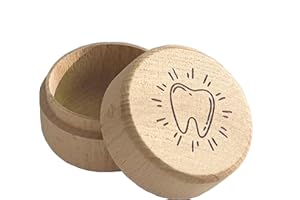 iLamvie 1 boîte à dents de bébé en bois, boîte à dents de bébé utilisée pour stocker les dents de bébé petit cadeau parfait,pour garçons et filles(pattern de dents de lait)