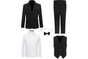 PLWEDDING Lot de 5 smokings pour garçon - Costume formel pour enfant - Coupe ajustée - Pour mariage