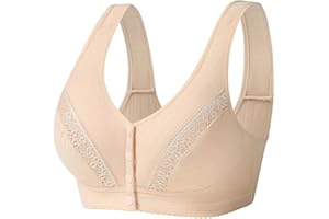 Trssorm Sujetador postoperatorio de mastectomía con cierre frontal de algodón con bolsillo para forma de pecho de silicona