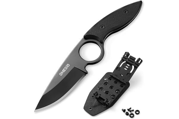 Omesio Couteau de ceinture Excellente qualité 420 acier full Tang - Couteau fixe Outdoor 42A conforme - avec manche G10 robuste et étui Kydex (Noir)