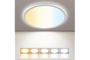 Oumida Plafon LED Techo Regulable, Lampara de Techo LED 15W 1500LM,5 Colores IP44 Delgada Lampara para Dormitorio Cocina Salon Baño Comedor Pasillo Ø18cm