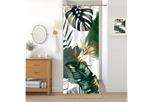 Uiiooazy Rideau Douche 90x180cm, Rideau de Douche Étroit Anti Moisissure Vert Tropicale Jungle Feuilles de Palmier Rideaux de Baignoire Tissu Lavable Imperméable Rideaux Salle de Bain avec 6 Crochets