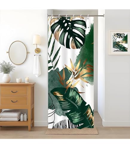 EOBTAIN Duschvorhang 'Get Naked' Mit Eukalyptus Blättern - Wasserdicht, 183x183 Cm, Inkl. Haken