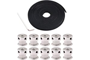 QITINDASEN FULARR® 5m Professionale GT2 Cinghia Distribuzione, 2mm Pitch 6mm Larga Gomma Cinghia Dentata, con 10Pcs 5mm 20-Denti Alluminio GT2 Timing Puleggia e 2mm Allen Wrench, per Stampante 3D Macchina CNC