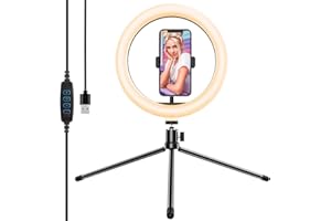 Yoozon Luce Tik Tok LED Anello Treppiedi,Ring Light per Smartphone,Foto,Youtube,Trucco,Lampada Anulare Regolabile con 3 Modalita` di Illuminazione e 10 Livelli di Luminosità