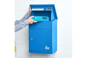 SMART PARCEL BOX Wall Mounted Smart Parcel Drop Box Blue for Secure Multiple Internet Deliveries of Large Delivery Packets Weatherproof Outdoor Delivery Box
