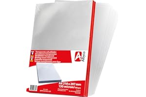 Albyco Cubiertas Transparentes Brillantes, Portadas para Encuadernar de PVC Grosor 0,15 mm/150 Micras, Tamaño A4 (210 x 297 mm), Hojas plastico PVC