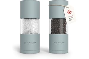 ‎LARS NYSØM LARS NYSØM Zestaw młynków do soli I pieprzu ze stali nierdzewnej z regulowanym ceramicznym mechanizmem mielącym 2 sztuki I Zestaw młynków do przypraw ręcznych (2 sztuki) (Sky Blue)
