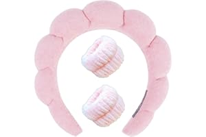 LARFRAECY 3 Piezas Cara Elástica De Diadema Diadema Maquillaje Pelo Diademas Banda, Diadema Maquillaje Mujer Muñequeras Skincare Suave Y Esponjoso Para El Cuidado De La Piel, Lavado Facial, Ducha (Rosa)