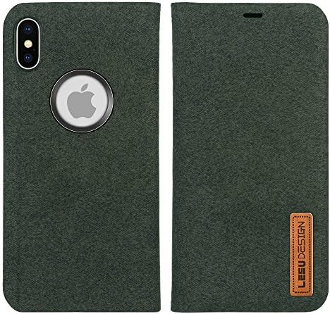 Apple iPhone X Case Stand, from MaxiPRO® High Quality iPhone X Flip Case, [Stand] [Wireless Charging]Jeans Look Case Cover for iPhone X/10 (Green)