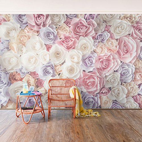 Vliestapete – Pastell Paper Art Rosen – Fototapete Breit Vlies Tapete Wandtapete Wandbild Foto 3D Fototapete, Größe HxB: 255cm x 384cm - 3
