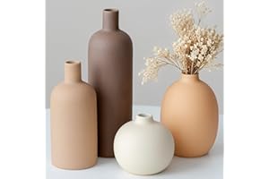 VIVIDFLOW Lot de 4 vases modernes en céramique - Couleurs Morandi - Décoration de table minimaliste - Style nordique - Café clair