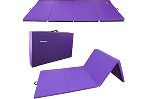 Fitvids Tapis de gymnastique pliable de 122 x 204 x 5,1 cm avec poignées de transport - Tapis de gymnastique portable haute densité anti-déchirure pour la maison, la gym, le yoga, le pilates, le