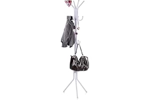 ARIANA HOMEWARE Coat Stand Coat/Hat/Jacket/Umbrella Floor Standing Metal Rack Clothes Hanger Hooks for Home, Garage, Office, Bedroom, Living Room 180cm (H) (White)
